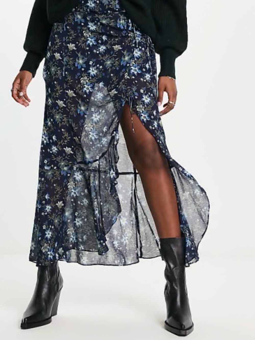 Free People Tie-Side Detail Floral Print Boho Maxi Skirt - Size 4, NWT